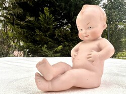 "Morcos Bendegúz" antik kőporcelán pocakos kisfiú baba jelzett sorszámozott