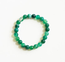 Green striped agate bead bracelet - mineral semi-precious stone jewelry