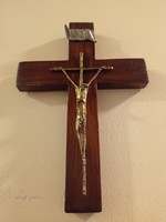 Erwin huber marked bronze crucifix on a wooden cross