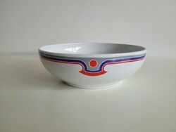 Retro Alföldi porcelán 25 cm nagy köretes kínáló tál kék piros menza mintás
