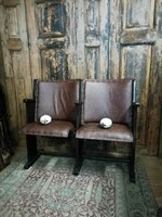 Pair of cinema chairs, reupholstered, carefully restored, from the 1950s, 60s, with leather upholstery