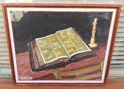 Balla festmény, könyv csendélet