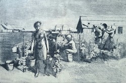 Domokos Gaál: vintage in the Kossuth village of Cegléd (etching) socialist real picture, communism
