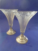 Pair of crystal vases with silver bases