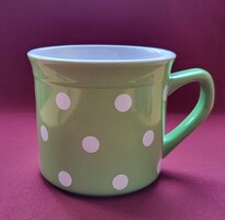 Large polka dot porcelain mug cup green white