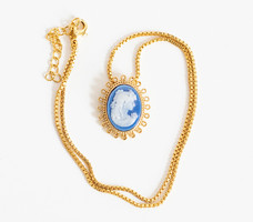 Romantic cameo pendant on a gold-colored chain - vintage jewelry, necklaces, necklaces