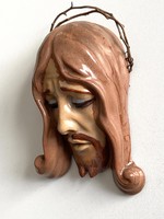 Nógrád art deco Jesus wall mask painted mural with crown of thorns