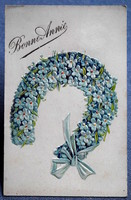 Antique embossed New Year greeting card - lucky horseshoe from Nemelejc from 1909