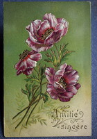 Antique embossed greeting card - poppy flower