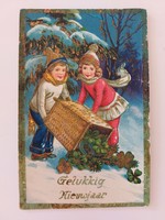 Régi képeslap 1939 újévi levelezőlap lóhere gyerekek