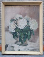 Régi olaj-karton virágcsendélet festmény