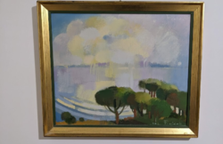 János Pleidell: landscape in backlight (Hontfüzesgyarmat 1915-2007) oil on canvas