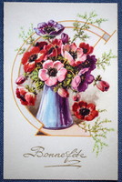 Régi  üdvözlő képeslap - virágcsokor