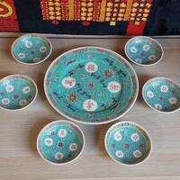 Jingdezhen Famille Rose Shou Mun Tűrkíz porcelán kínáló készlet