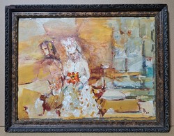 Wedding (contemporary oil painting in frame) jj monogram, modern style from the 1980s