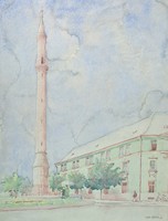 Egri minaret (akvarell keretben) 1960-as évek Eger