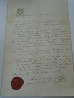 ZA470.23  Régi irat- Johannes Olexa- Anna Terro  1856  Pest  okmánybélyeg, viaszpecsét