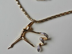 Milor Italian gold-plated silver necklace with ballerina pendant and diamonds