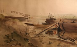 Bernáth Aurél(1895-1982): Kikötői részlet. Jelzett, hibátlan akvarell festmény.