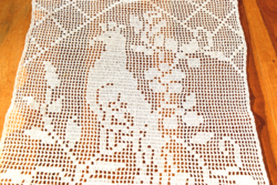 KÜLÖNLEGES Antik Régi Gyönyörű kézi horgolt vitrázs függöny páva madár minta 67 x 33