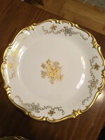 Reichenbach porcelain cake/breakfast set with gilded pattern - 1 serving bowl with 6 small plates