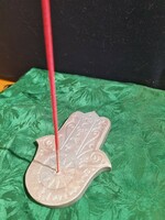 Hand of Fathima - hamsa incense holder silver color