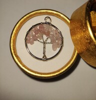 Rose quartz mineral pendant in gift box, mineral wood pendant