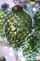 Olive green Christmas tree decorations with metal fittings