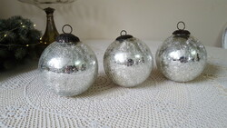 Old, cracked veil glass Christmas tree decorations 3 pcs.