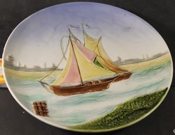 Antique majolica wall plate - wall bowl - sailboats