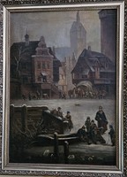 XIX. századi németalföldi téli városrészlet