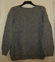 Oversize unisex thick hand-knitted plain gray melange pullover
