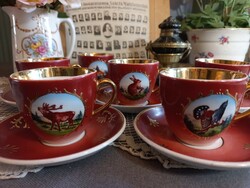 Antique, forest animal, ditmar urbach, coffee set, 6 cups and saucers, hunter