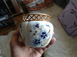 Zsolnay wheaten porcelain openwork bowl