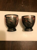 Glass, schnapps / cup glasses. 2 pcs/ set / beautiful, patterned, dark brown. 5 cm high, 4.5 cm in diameter.
