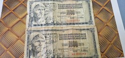 1000 Dinars Yugoslavia, 2 pcs