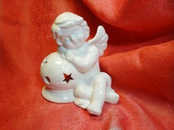 Snow white porcelain winged angel candle holder