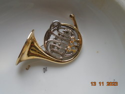 Brand new gold and silver plated tuba brooch with polished stones