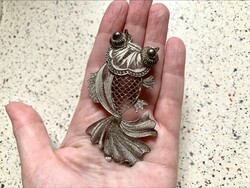 Vintage around 1950 silver koi carp brooch with filigree technique, large size 800 silver
