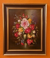 Madarász László - Virágcsendélet vázával 40x50 -es olajfestmény