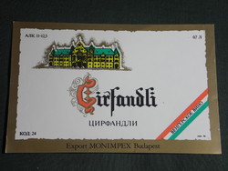 Bor címke, Monimpex Budafok, pincészet, borgazdaság, Cirfandli bor
