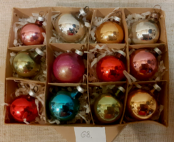 12-Pcs. Old mini glass Christmas tree decoration in a box. (68)