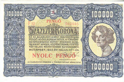 Magyarország 100000 korona 8 pengő REPLIKA 1923