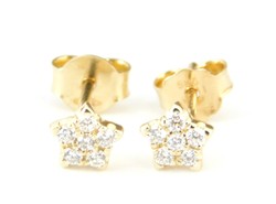 Brill 14k gold star flower earrings with diamonds 0.17Ct
