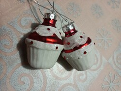 2 cupcake glass pendants, Christmas tree decorations