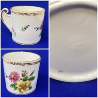 Antik Altwien virág díszítéses tömör füles porcelán kávés teás csésze -CZ