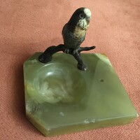Antique bronze parrot painted jewelry holder