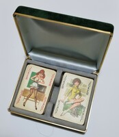 Retro pin up girl 2 decks of rare pattern drawn cards in a box