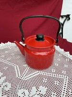 Kb 2 literes piros zománcos teáskanna használható szép állapotban van teafőző zomàncozott