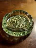 Heavy green glass ashtray